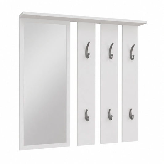 Specchio con Appendiabiti Bianco per Ingresso - 6 Ganci, Mensole Moderne - 15x85x82cm
