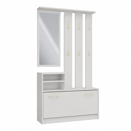 Guardaroba Salvaspazio Moderno con Specchio e Scarpiera per Ingresso, 6 Ganci, Cashmere Beige, 85x24x180 cm