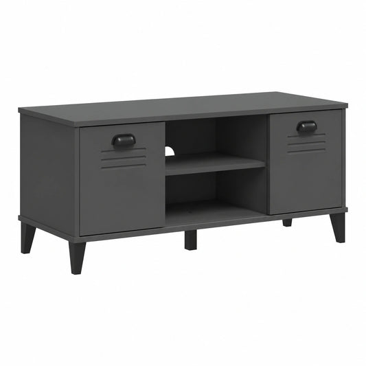 Panca scarpiera moderna in legno antracite con seduta imbottita, 2 ante e vani aperti, 106x35x45 cm, ideale per ingresso e camera da letto