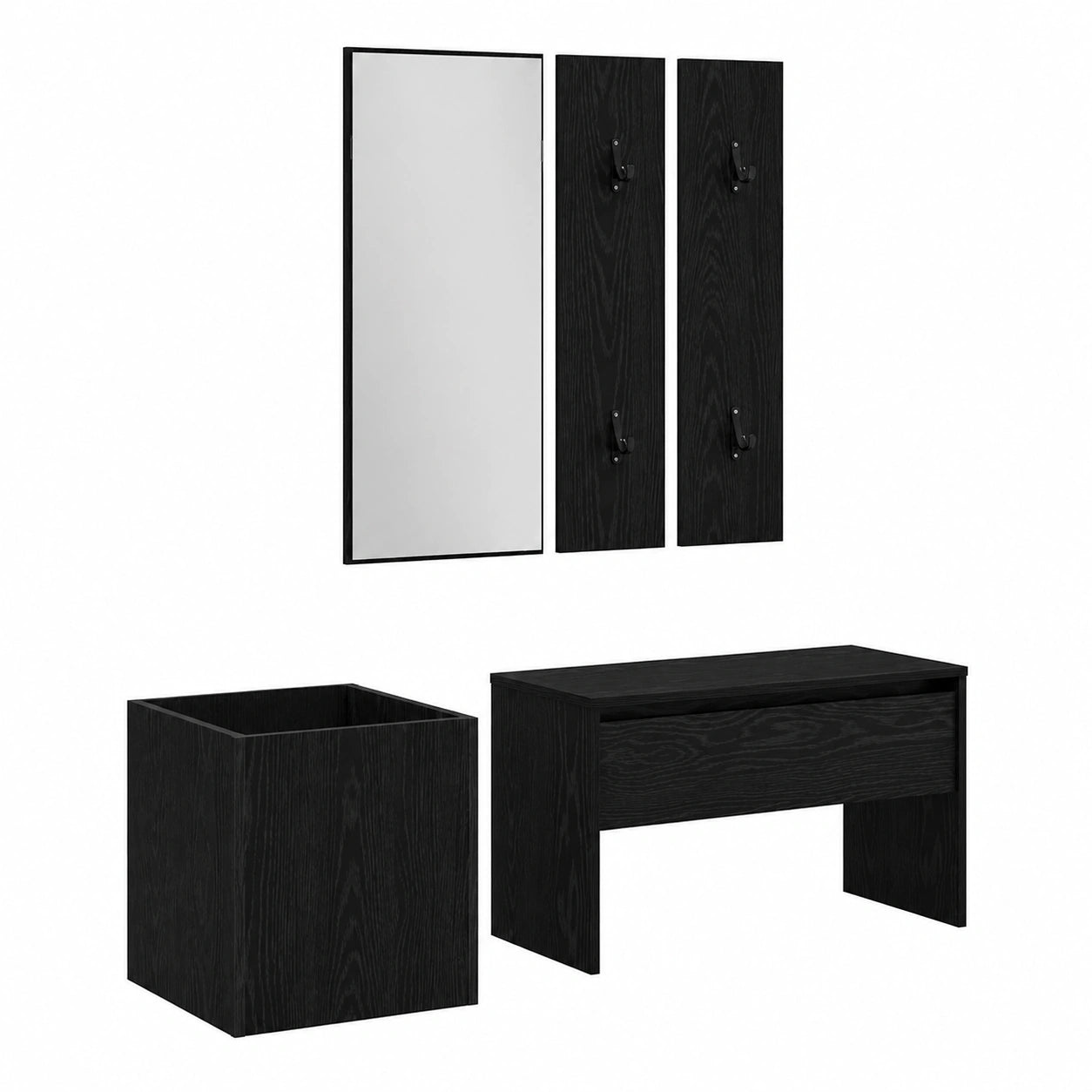 Arredo Ingresso Moderno 5 Pezzi con Specchio, Panca e Guardaroba Grigio, Montaggio a Parete, Salvaspazio, 80 cm