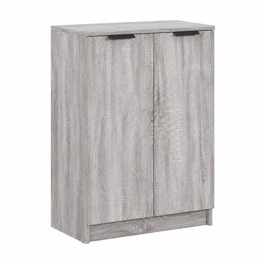 Scarpiera in legno color Sonoma grigio con ante, 59x35x100 cm, salvaspazio per corridoio
