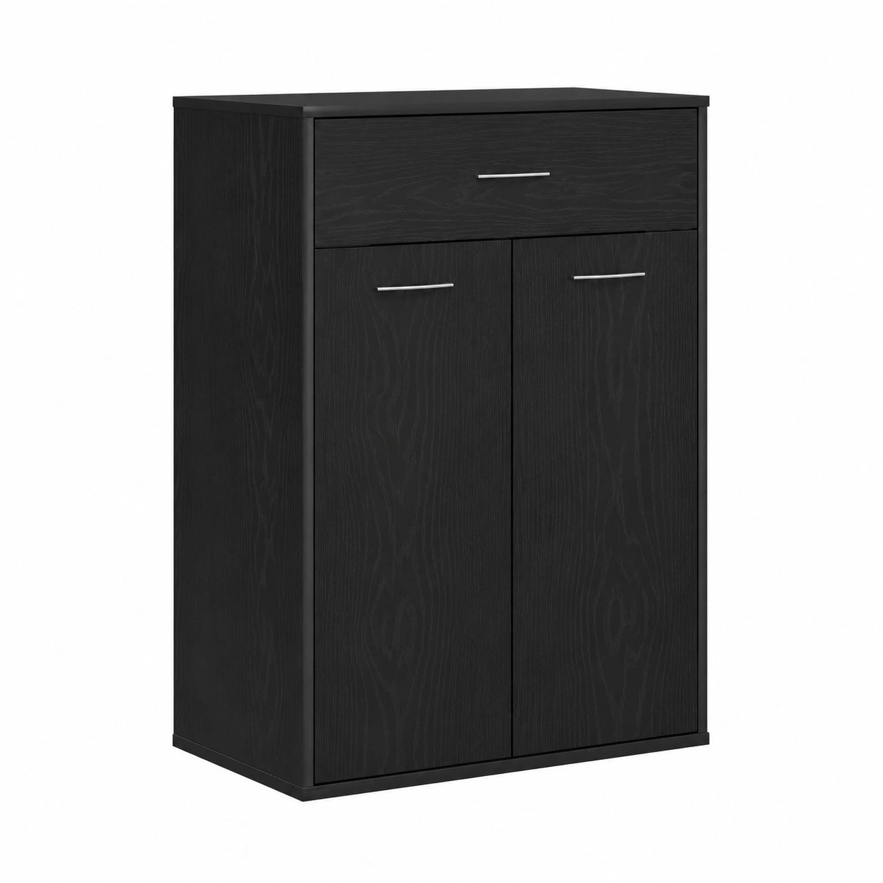Scarpiera in legno con finitura nera, 4 scomparti, 2 ante, 60x35x84 cm, salvaspazio multifunzione per ingresso