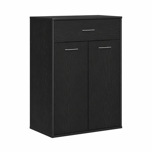 Scarpiera in legno con finitura nera, 4 scomparti, 2 ante, 60x35x84 cm, salvaspazio multifunzione per ingresso