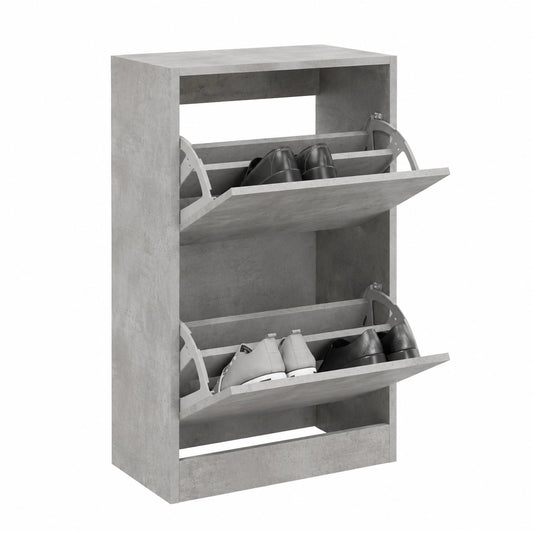 Scarpiera salvaspazio in legno grigio cemento con 2 ante, 60x34x96,5 cm, ideale per corridoio e camera da letto
