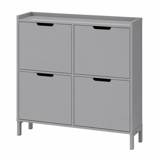 Armadio Scarpiera Slim 4 Ante in Legno per Corridoio - Grigio 100x19x91 cm