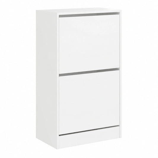 Scarpiera Bianca Moderna con 2 Ante in Legno, 60x42x108 cm, Salvaspazio per Appartamenti Compatti