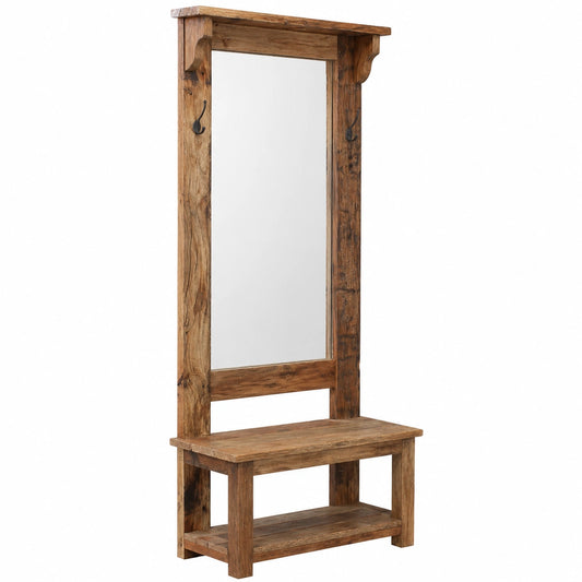 Mobile Ingresso con Specchio e Panca in Legno Riciclato 60x30x180 cm
