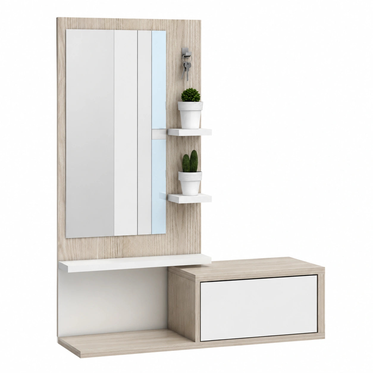 Mobile da Ingresso Sospeso con Specchio e Cassetto in Stile Moderno - Colore Bianco/Avorio