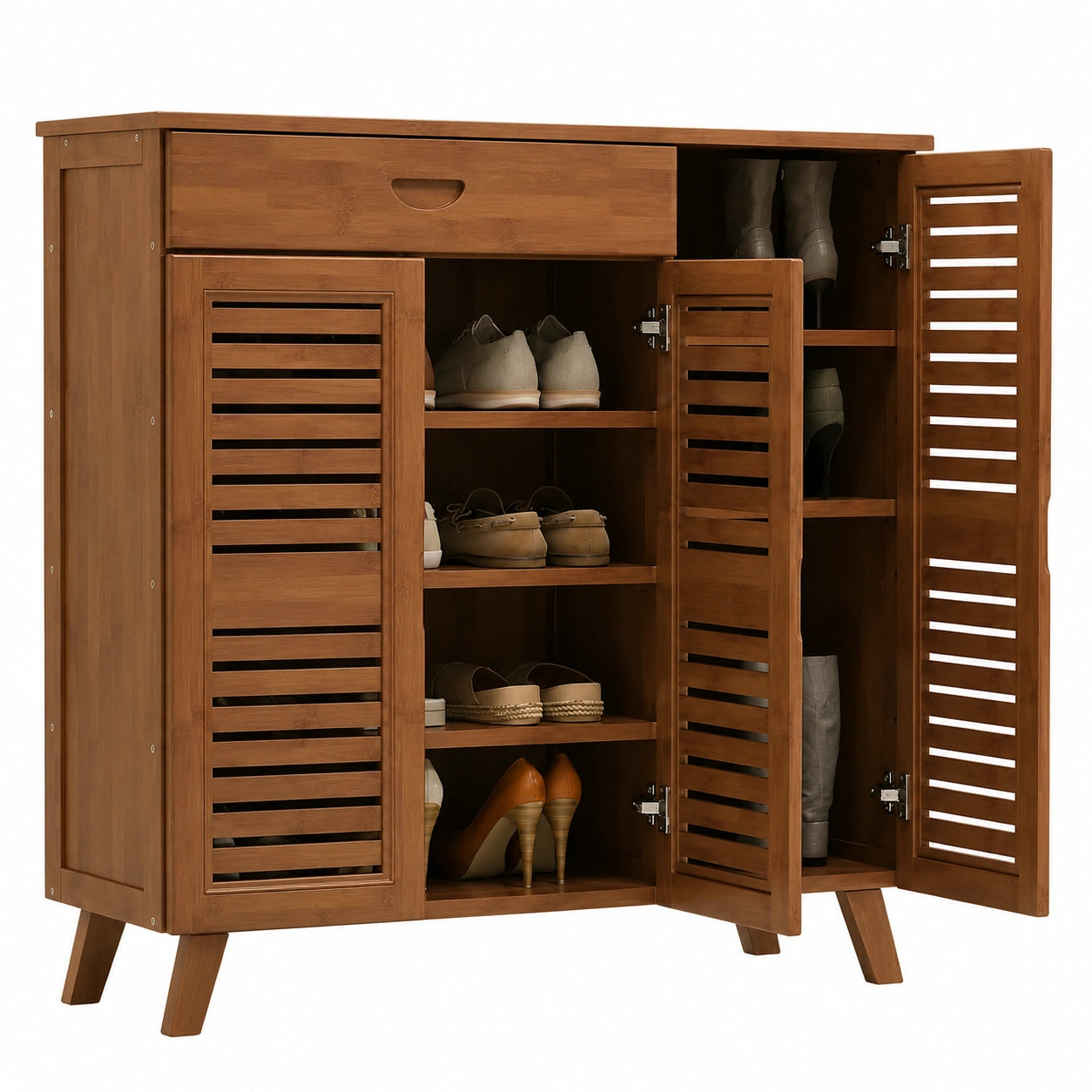 Scarpiera Salvaspazio in Legno con Cassetto e 5 Ripiani, 3 Ante, per Ingresso e Camera da Letto 96x33x90cm