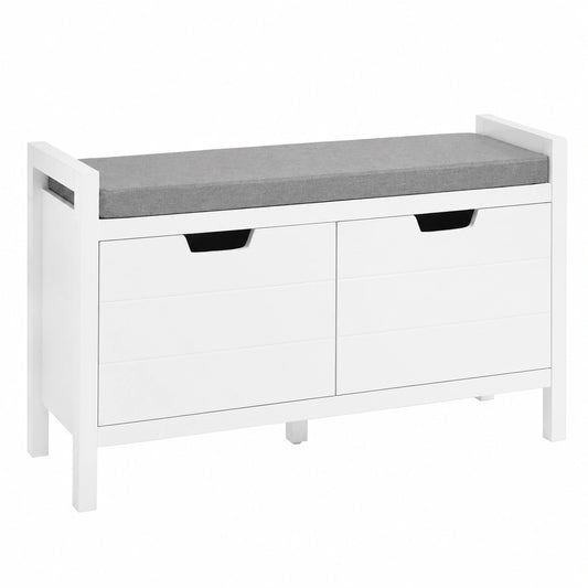 Cassapanca Scarpiera Salvaspazio con Cuscino e 2 Scomparti - Mobile Ingresso Robusto 150kg Bianco