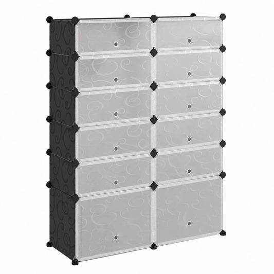 Scarpiera nera compatta in acciaio e PP, 94x37x125 cm, impilabile con ante per ingresso e camera