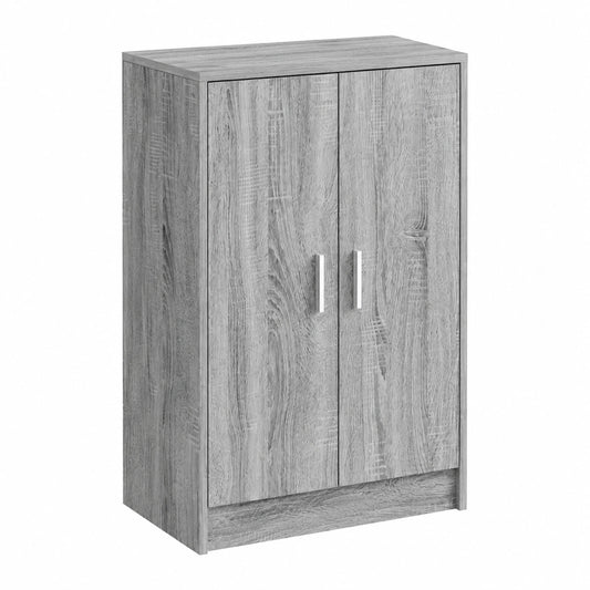 Scarpiera salvaspazio in legno grigio sonoma 60x35x92 cm, con ante e supporto da parete, per corridoio e camera da letto