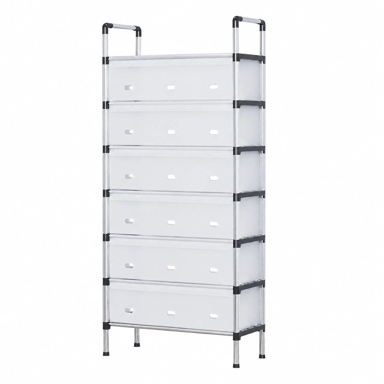 Scarpiera compatta in metallo con ante in plastica e 4 ripiani, elegante ed espositiva, per l'uso domestico, colore bianco, 85 cm