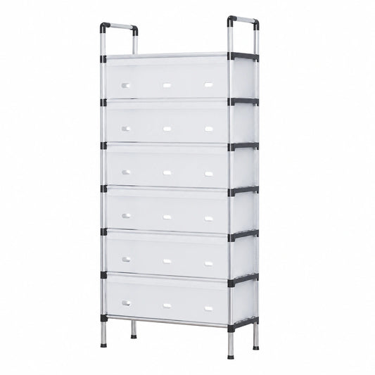 Scarpiera compatta in metallo con ante in plastica e 4 ripiani, elegante ed espositiva, per l'uso domestico, colore bianco, 85 cm