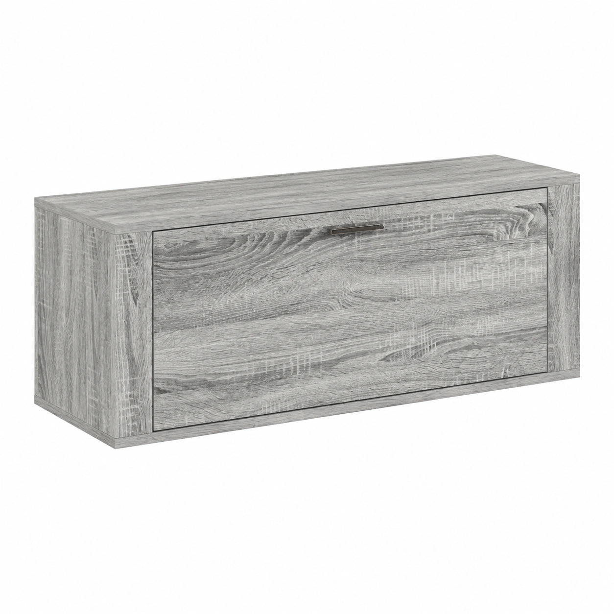Mobile scarpiera compatto grigio Sonoma in legno con ante e panca, 100 x 35 x 38 cm