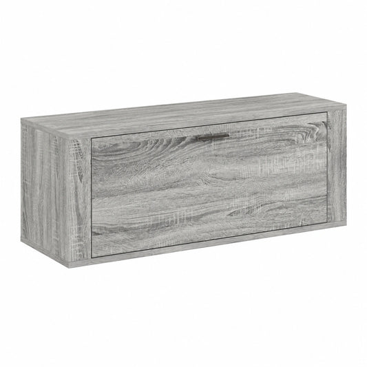 Mobile scarpiera compatto grigio Sonoma in legno con ante e panca, 100 x 35 x 38 cm
