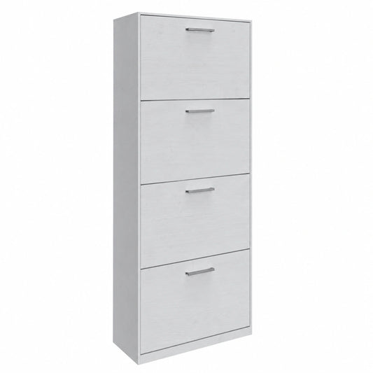 Scarpiera Salvaspazio Moderna in Legno con Doppia Profondità, 4 Ante - Bianco