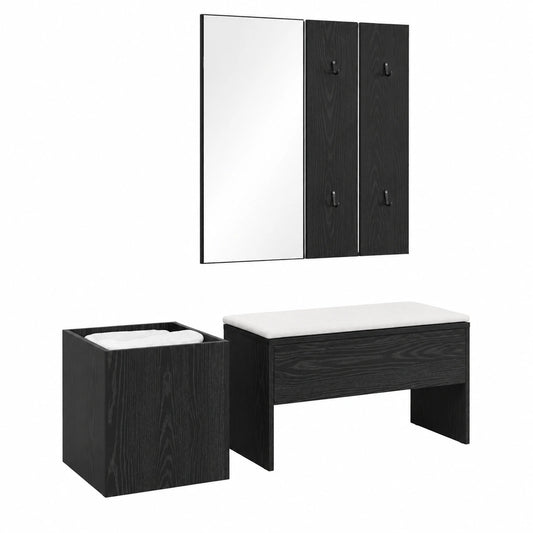 Mobili d'ingresso in legno con specchio e panca, set 5 pezzi per corridoio e soggiorno