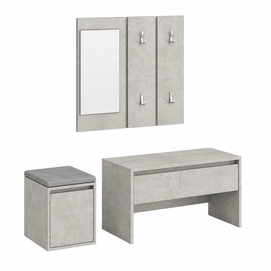 Set Mobili Ingresso Gecheer con Specchio e Panca in Legno Multistrato Grigio Cemento