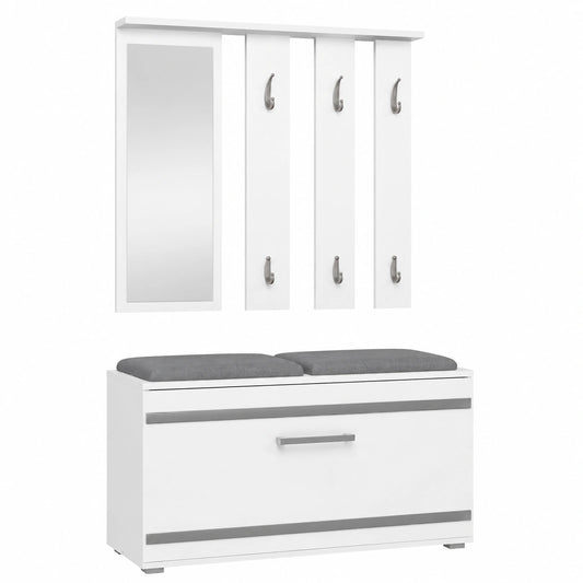 Set Arredi Ingresso Moderno: Guardaroba Bianco con Specchio e Panca, Scarpiera Multiuso, 85x35x180 cm