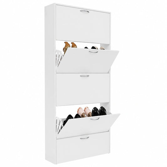 Scarpiera Slim Moderna a Ribalta 5 Ante, Bianco Lucido, Salvaspazio per Ingresso