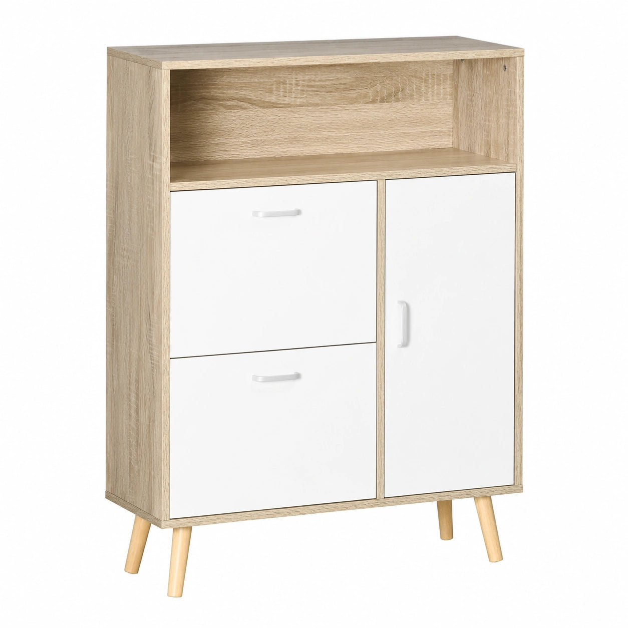 Scarpiera Salvaspazio HOMCOM con 2 Ante e Vano Aperto, per 8 Paia di Scarpe, 80x25.5x112.5cm, Bianco