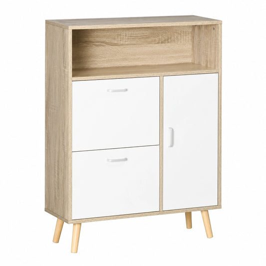 Scarpiera Salvaspazio HOMCOM con 2 Ante e Vano Aperto, per 8 Paia di Scarpe, 80x25.5x112.5cm, Bianco